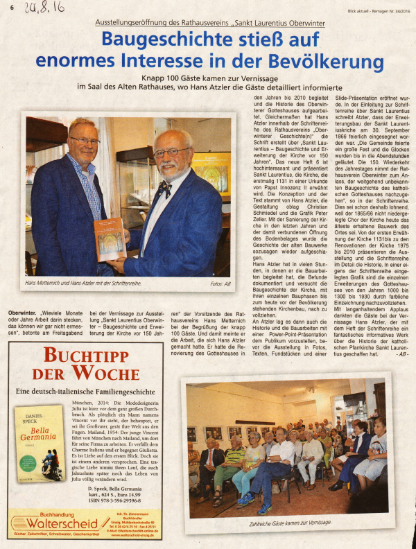 Baugeschichte stieß auf ernoermes Interesse der Bevölkerung - Blick Aktuell 34/2016 | Rathausverein Oberwinter